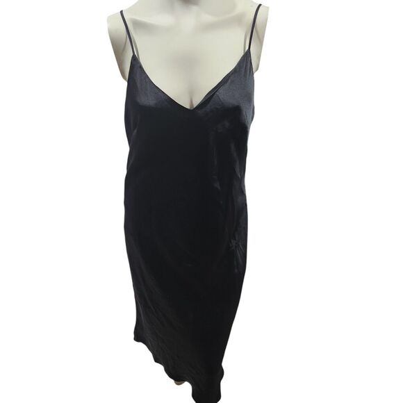 Express NWT Maxi Slip Dress Womens SZ L Black Satin Spaghetti Strap Y2K Feminine - Picture 1 of 4